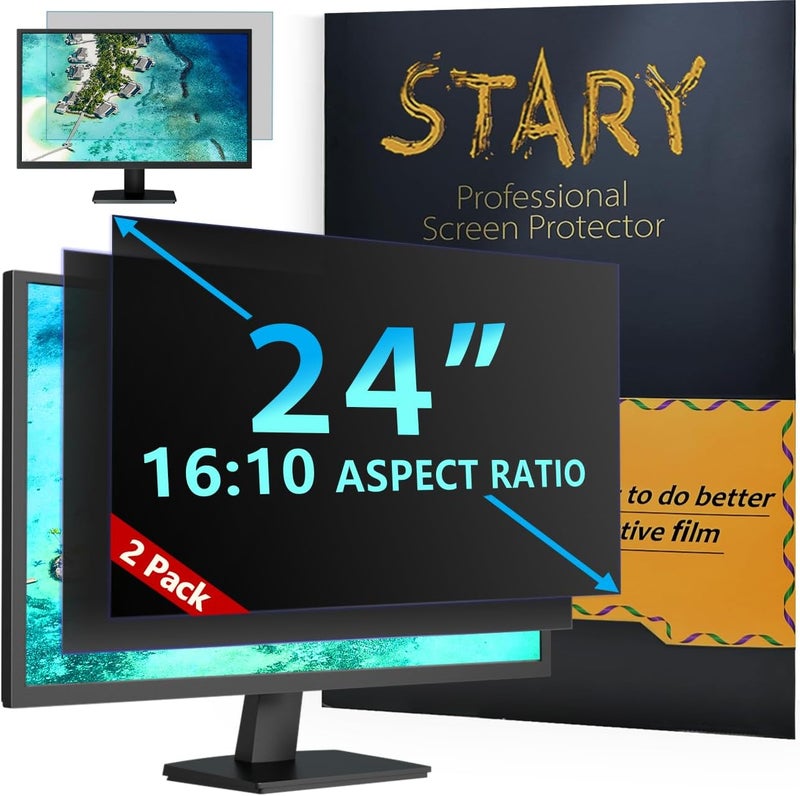 STARY [2 Pack] 24 Inch Computer Privacy Screen for 16:10 Widescreen Monitor,Eye Protection Anti Glare Blue Light Computer Monitor Privacy Filter, Removable Anti Spy -Scratch 24 Inch Protector Film - Image 1